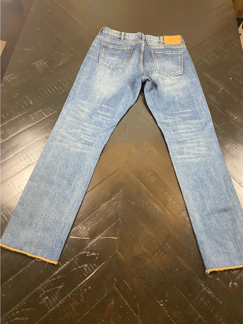 Gucci Blue Denim Skinny Jeans with Red Snake and Orange Flower Embroidery